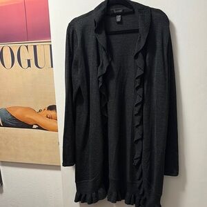 Only Mine Black Wool Blend Cardigan Sweater with Ruffled Front XL